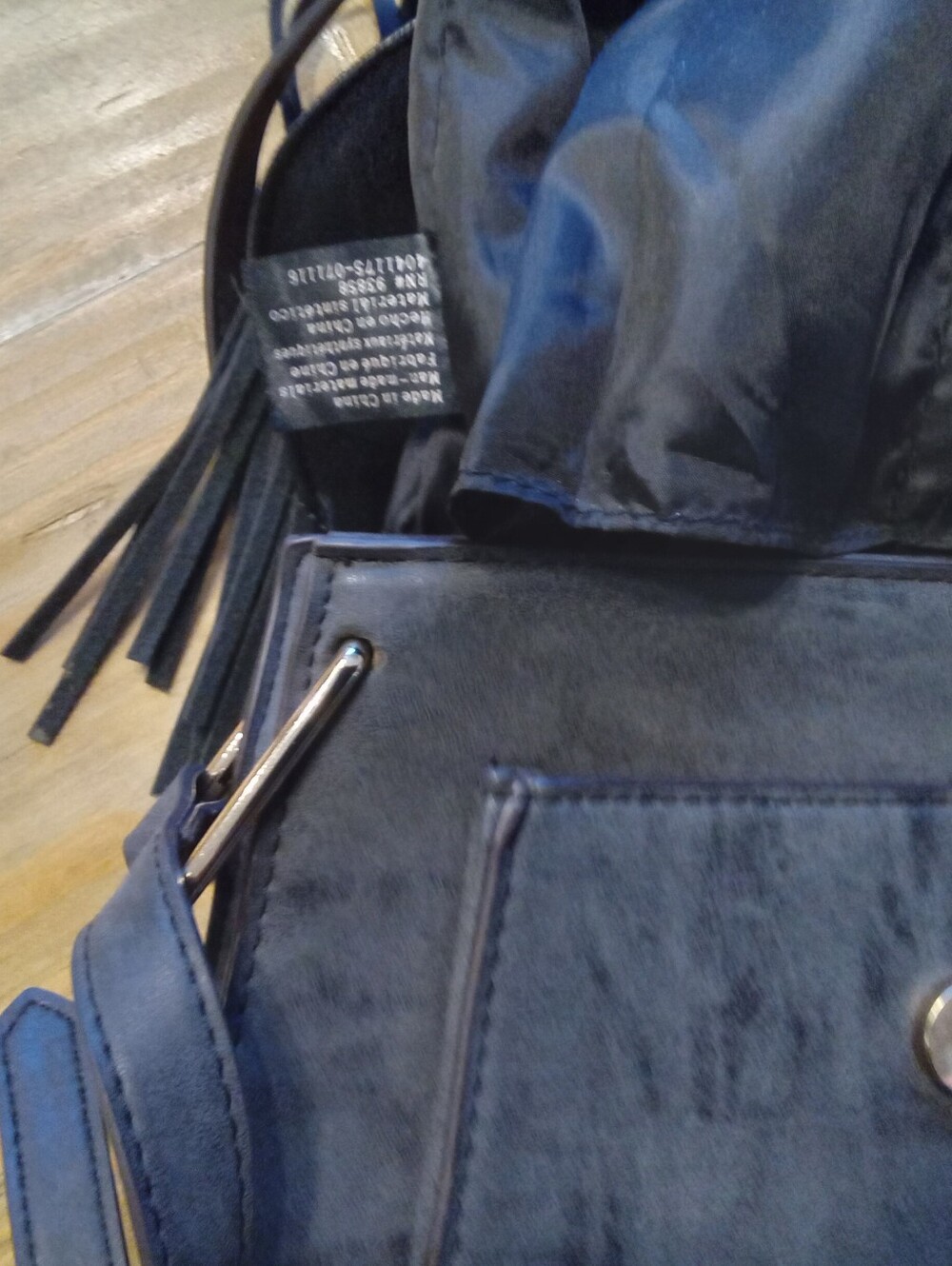 Franco Sarto Rex Black Faux Suede Fringe Tassel Saddle Crossbody Bag Boho Purse - Picture 7 of 15